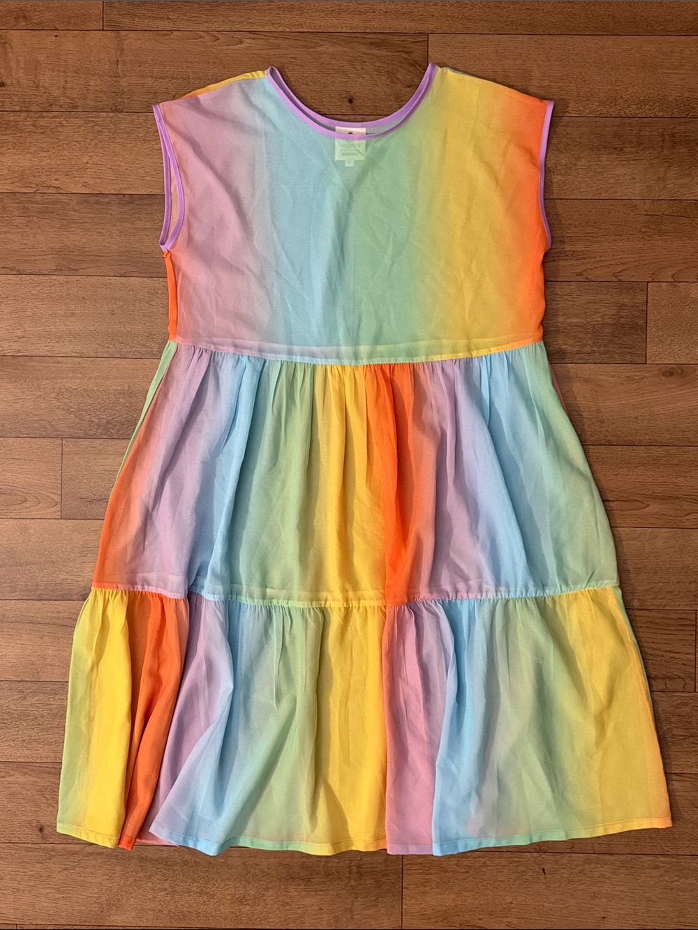Altar Houseline Size Small Prism Tiered Midi Overlay Dress In Sunrise Rainbow S